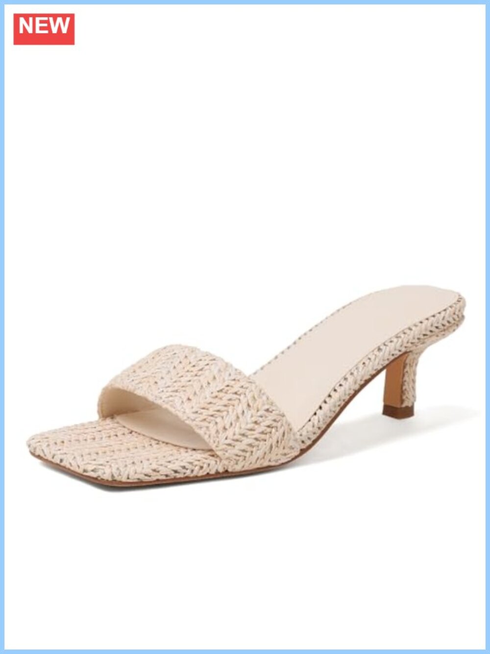 Kitten Heel Sandals Raffia Low Heels 2 Inch Square Toe Slip On Women Summer